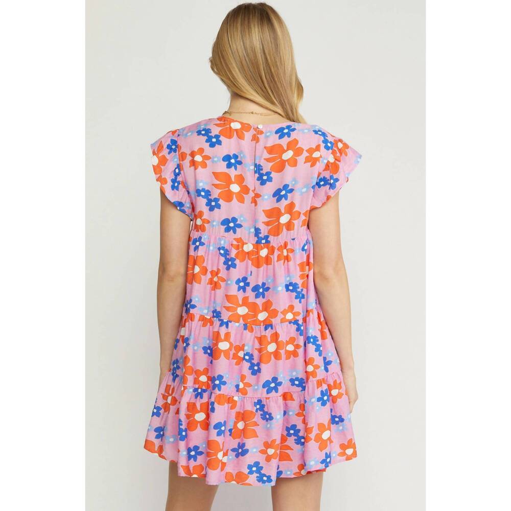 NEW ENTRO floral tiered babydoll dress in pink - Picture 4 of 7